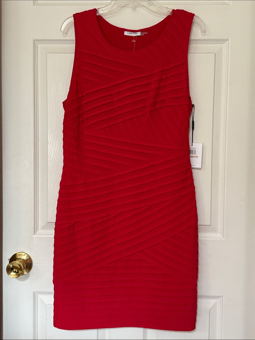 Calvin Klein Red Sleeveless Textured Sheath Dress